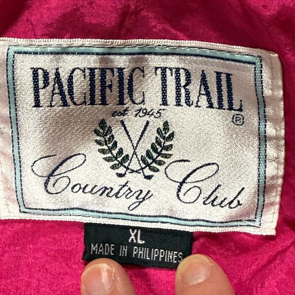 Vintage 90s Pacific Trail Hot Pink Windbreaker Jacket XL Hood Zip Pockets - Picture 6 of 10